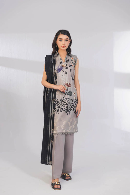 3 Piece Unstitched Printed Lawn Suit | KL107 - Becklace