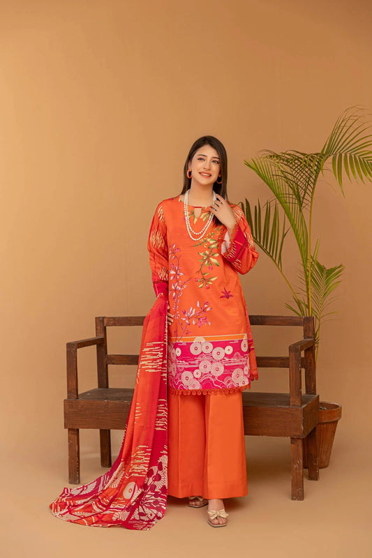 3 Piece Unstitched Printed Lawn Suit | KL111 - Becklace