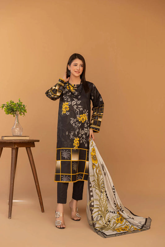 3 Piece Unstitched Printed Lawn Suit | KL114 - Becklace