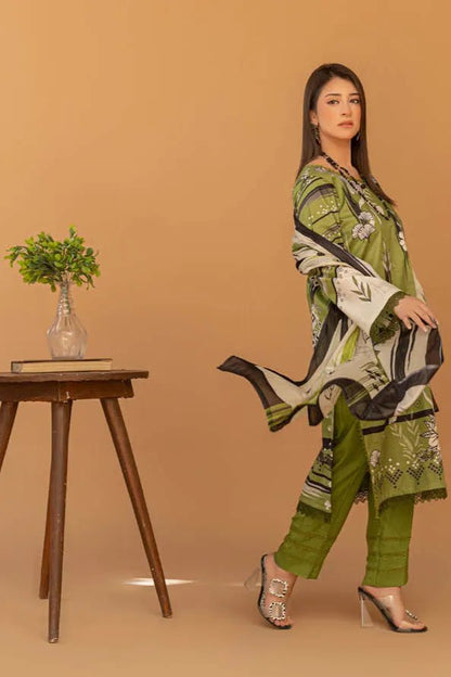 3 Piece Unstitched Printed Lawn Suit | KL115 - Becklace