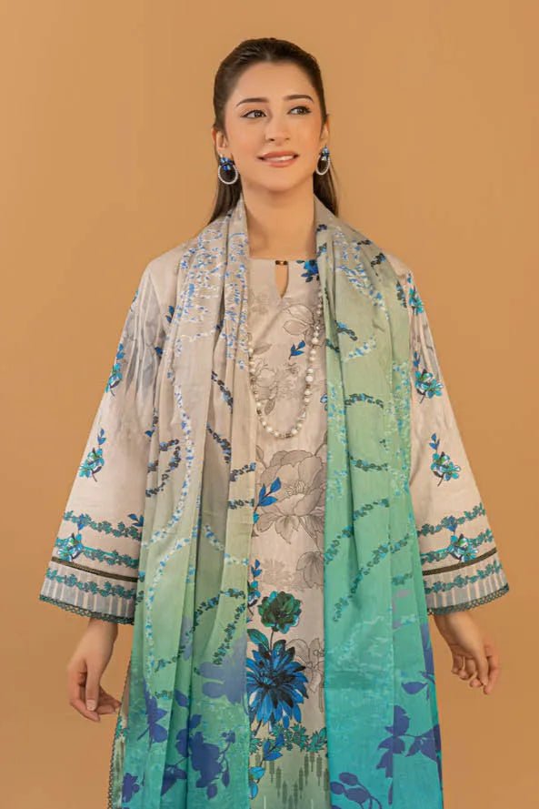 3 Piece Unstitched Printed Lawn Suit | KL116 - Becklace