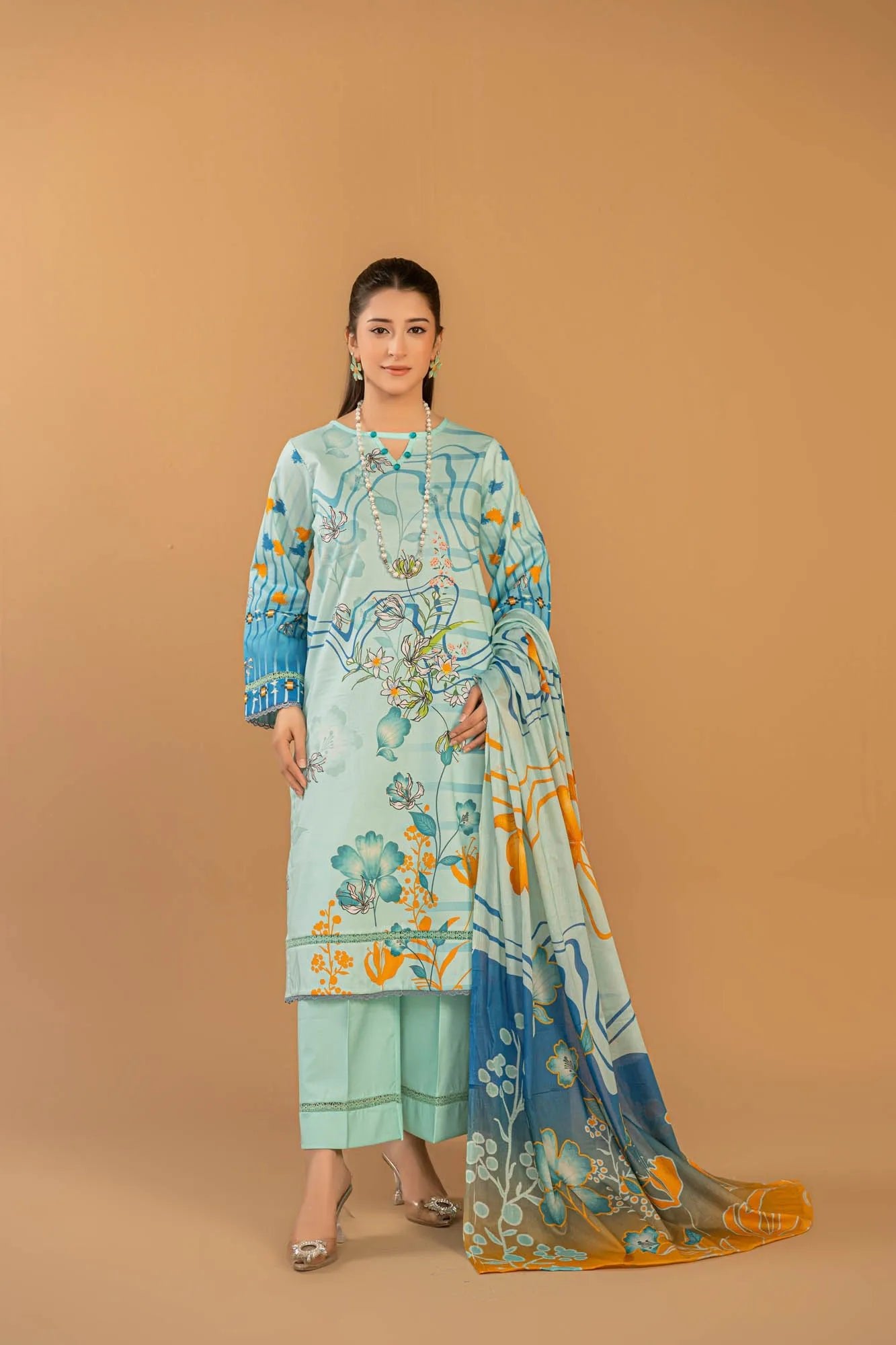 3 Piece Unstitched Printed Lawn Suit | KL118 - Becklace
