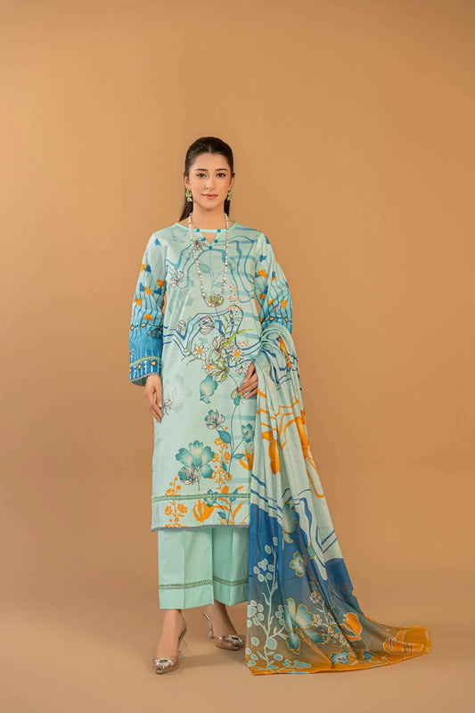 3 Piece Unstitched Printed Lawn Suit | KL118 - Becklace