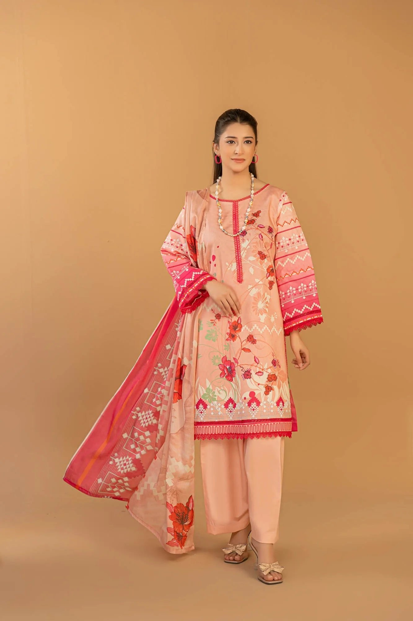3 Piece Unstitched Printed Lawn Suit | KL117 - Becklace