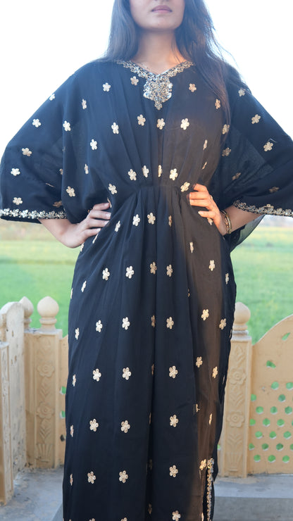 Luxe Black Embroidered Chiffon Kaftan – Timeless Elegance (Only Top)