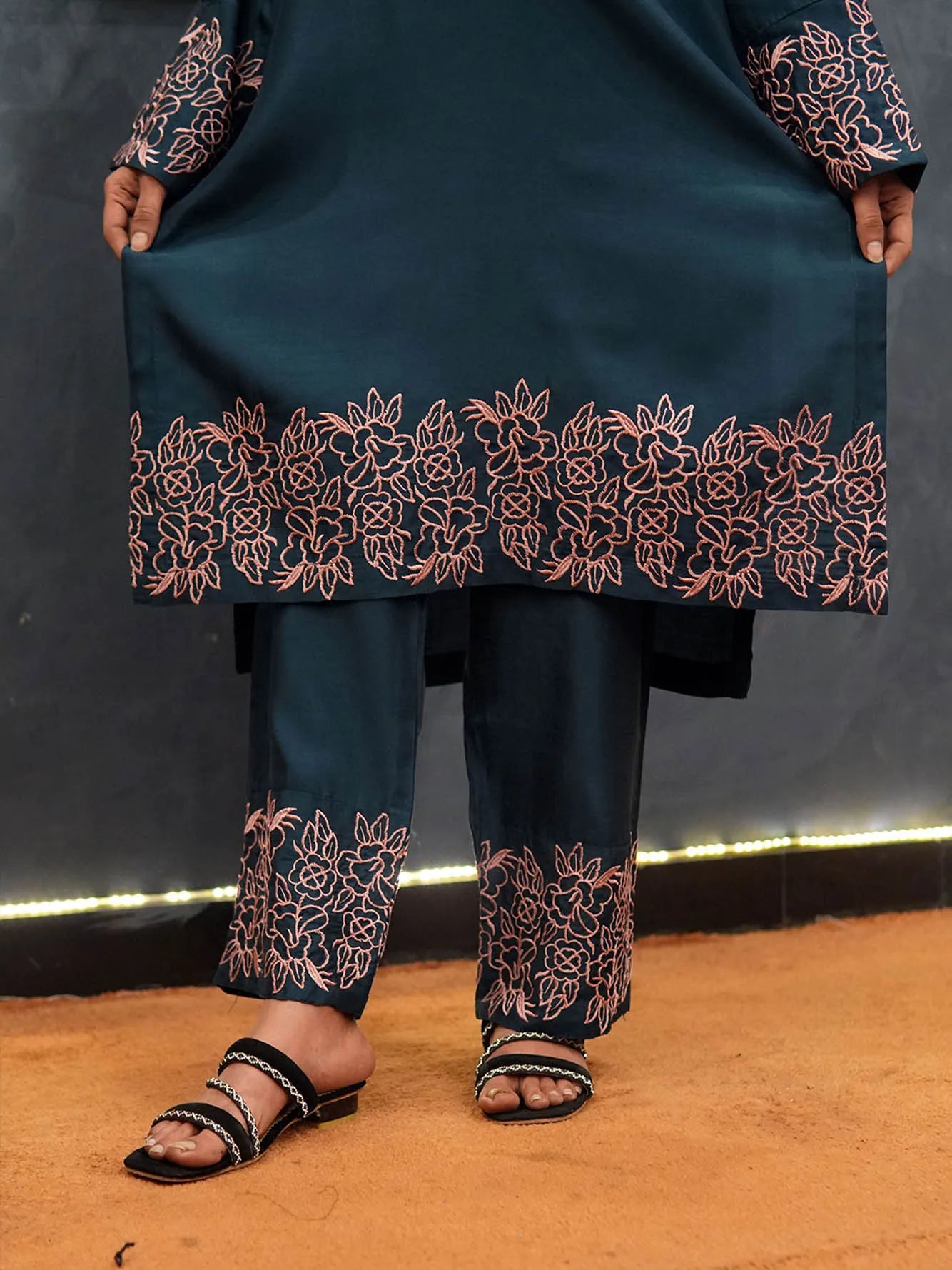 2 Piece Viscous Suit - Embroidered - Becklace