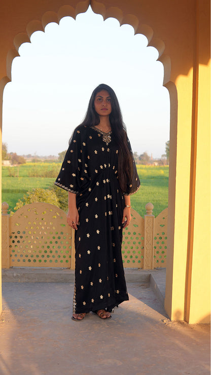 Luxe Black Embroidered Chiffon Kaftan – Timeless Elegance (Only Top)