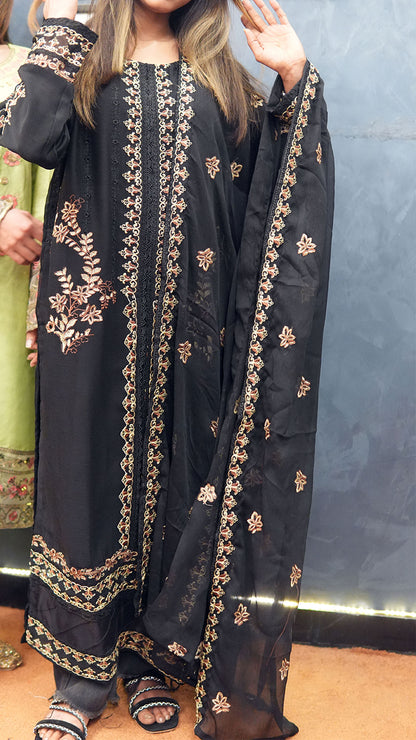 Chiffon Embroidered 3-Piece Suit