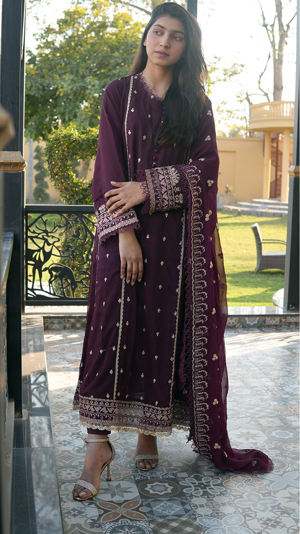 Elegant Chiffon Embroidered 3-Piece Suit