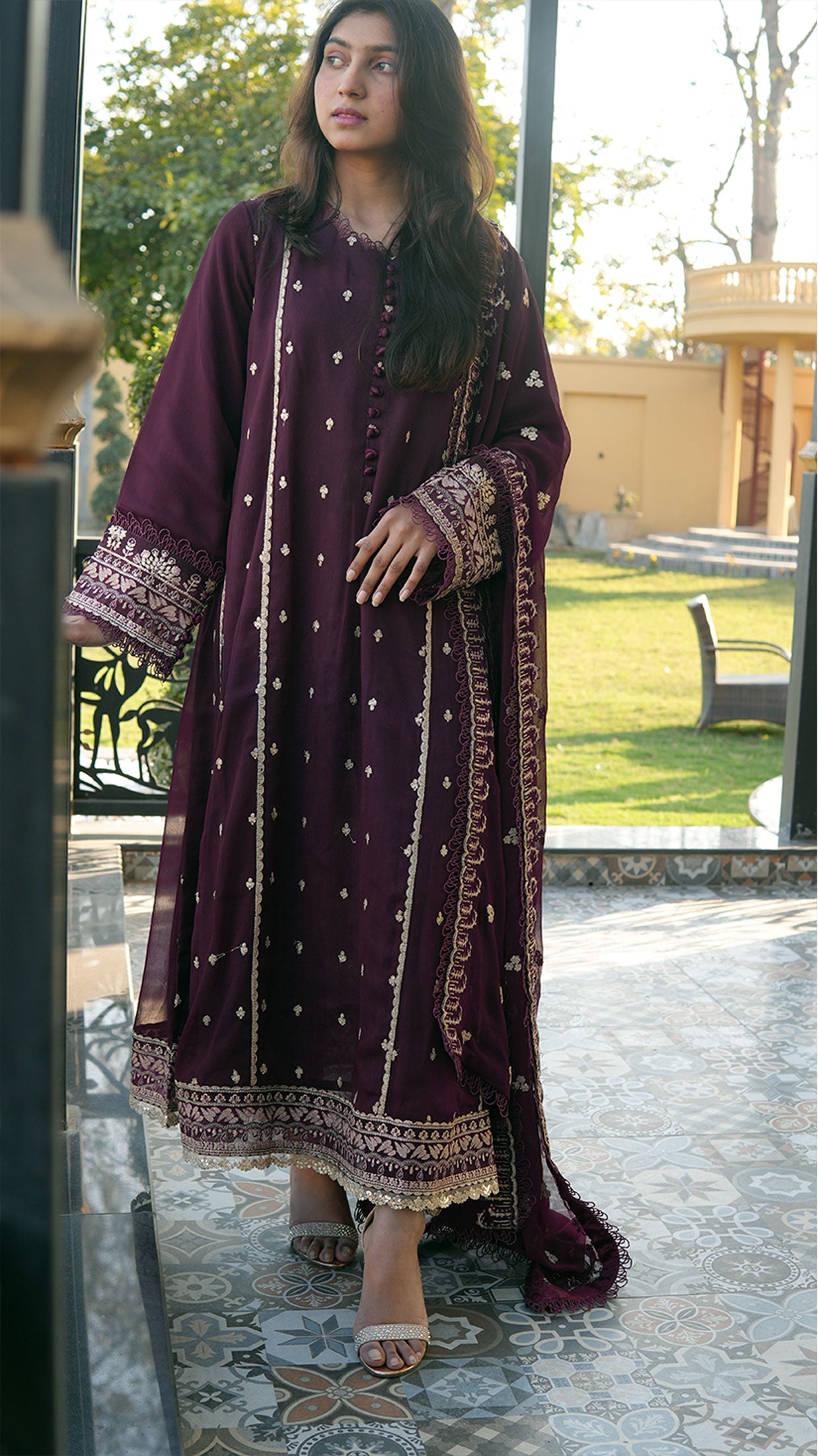 Elegant Chiffon Embroidered 3-Piece Suit