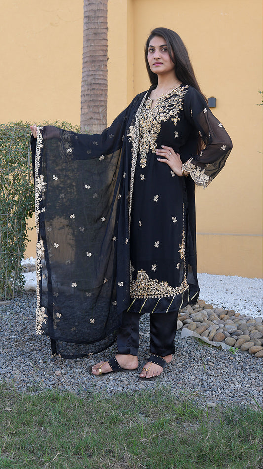 Luxury Bamber Chiffon Embroidered Suit