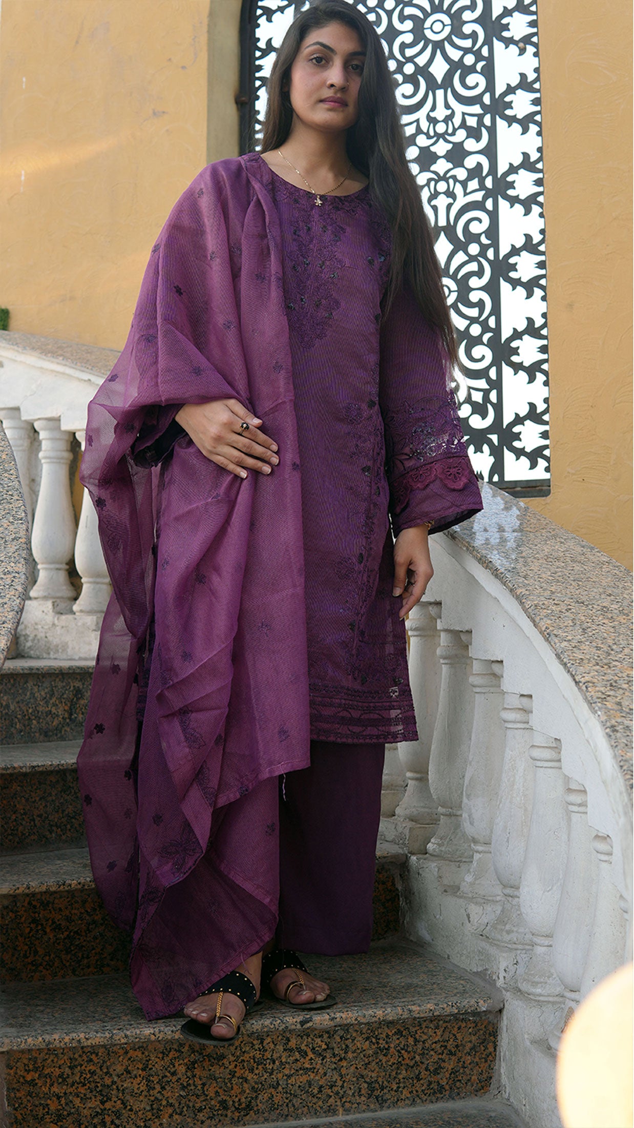 Elegant Organza 3-Piece Suit – Timeless Luxury & Grace (Purple)