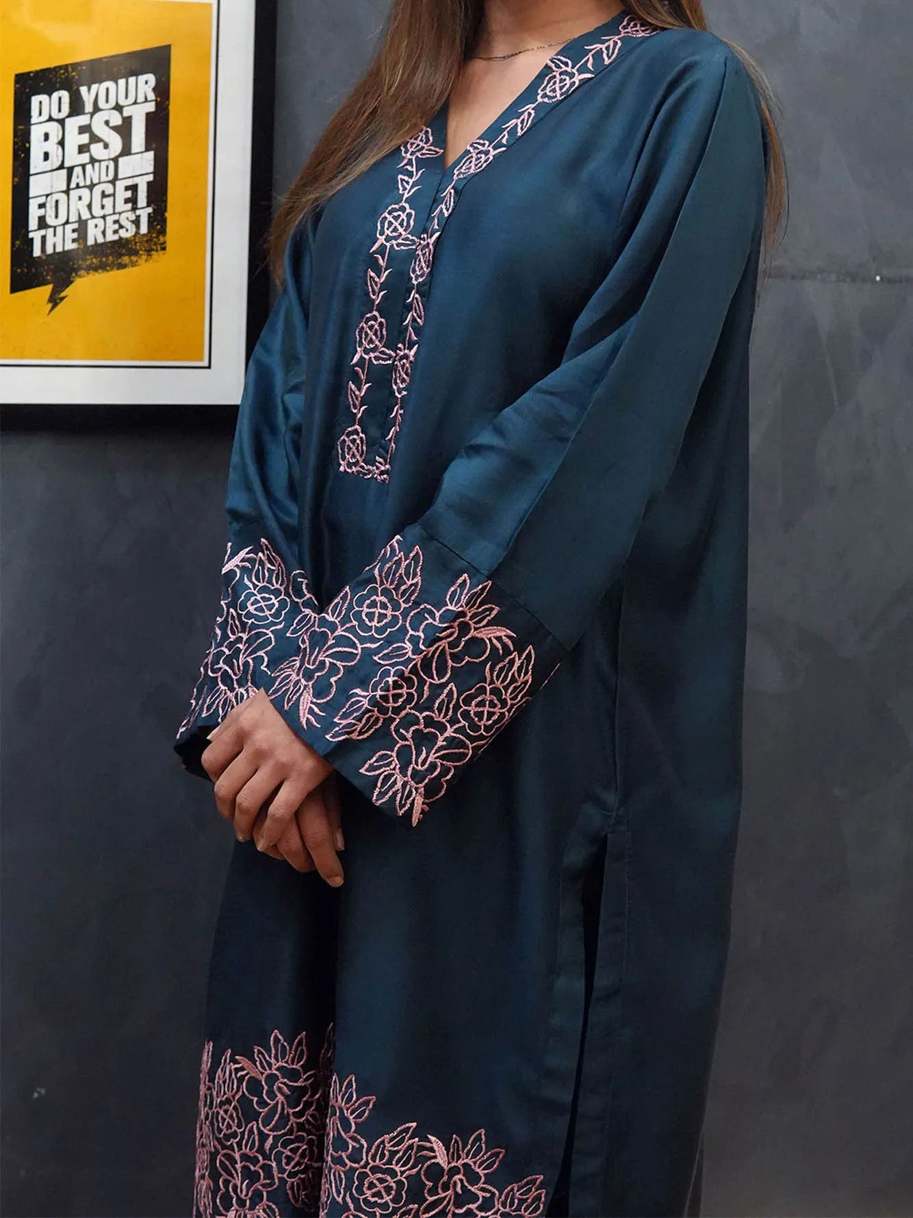 2 Piece Viscous Suit - Embroidered - Becklace